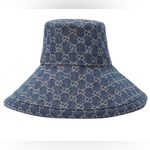Monogram Accessories - Gucci GG Bucket Hat in Wide Brim Thick Denim Navy Blue Monogram Large